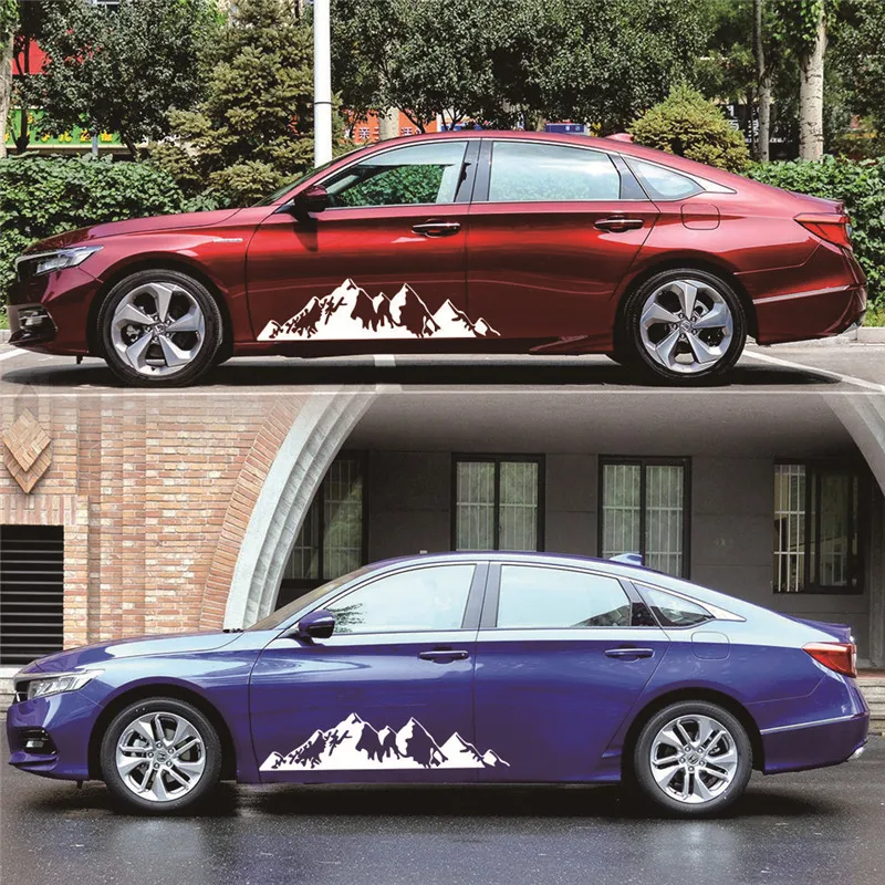 

Reliable 2pcs Mountain Graphic Car Sticker Car Body Racing Side Door Long Stripe Stickers Auto Vinyl Decal Car Body Sticker