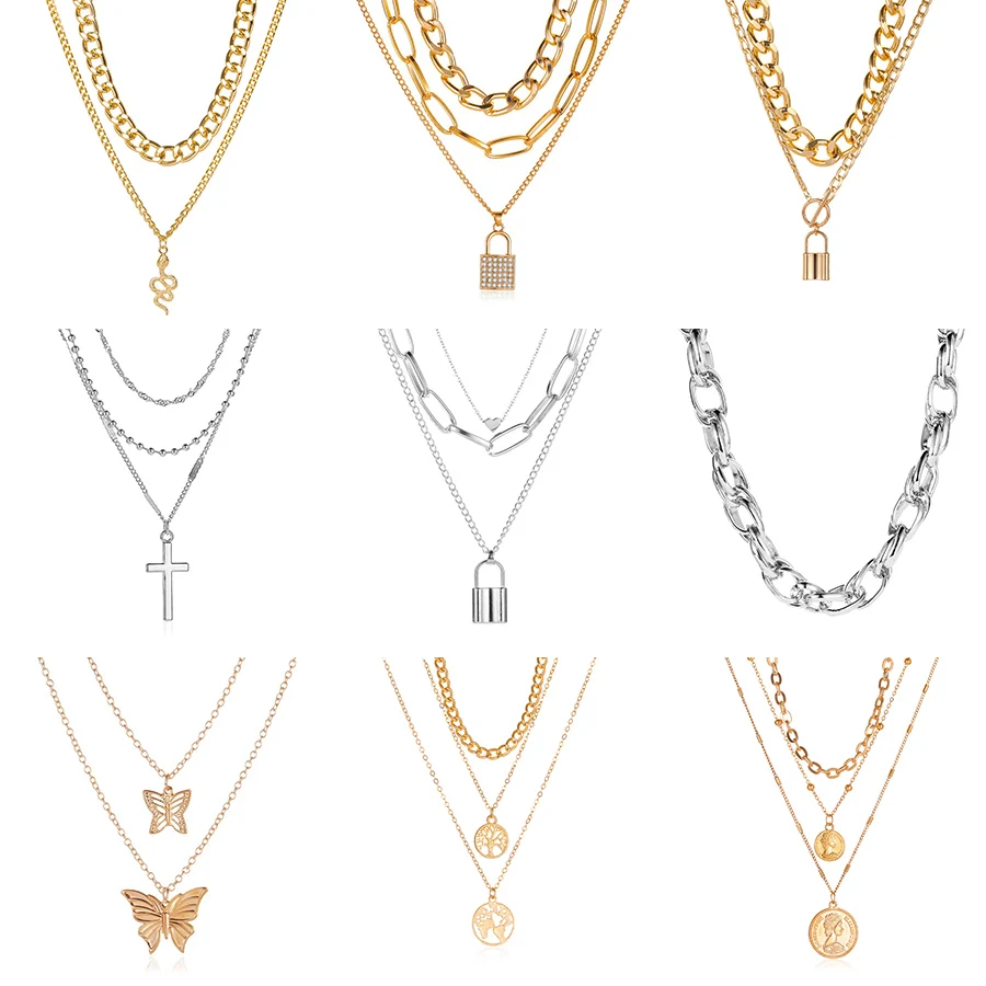 Цепочка многослойная женская с кулоном в виде змеи сердца и дерева | Украшения