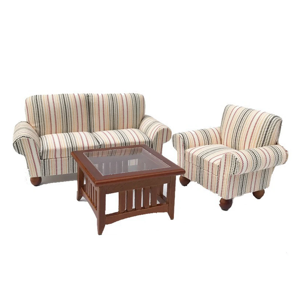 

3Pcs Mini Sofa Table Living Room Furniture Model 1/12 Dollhouse DIY Accessory Set