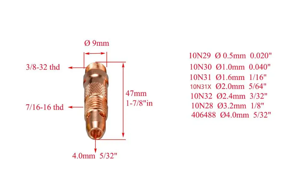 406488 TIG Цанга корпус 4 0 мм подходит для SR WP 17 18 26 Сварочная горелка 10pk | Инструменты