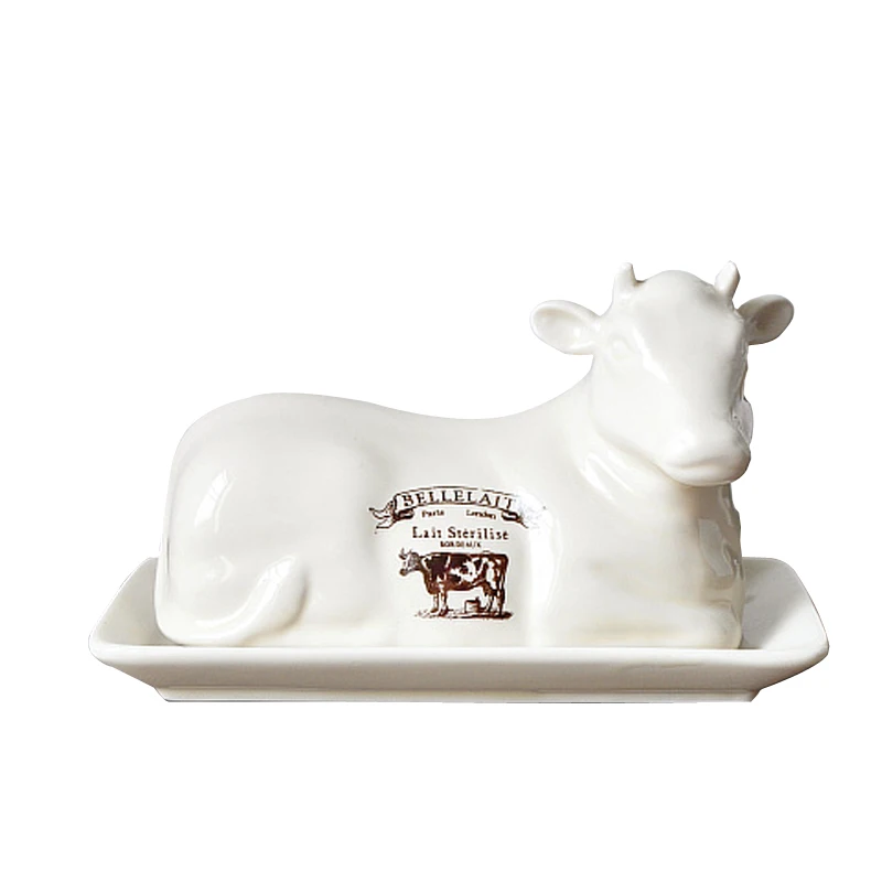 

European Style Table Western Food Butter Dish With Cover Bread Dish Cheese Box Restaurant Creative Cow Shape