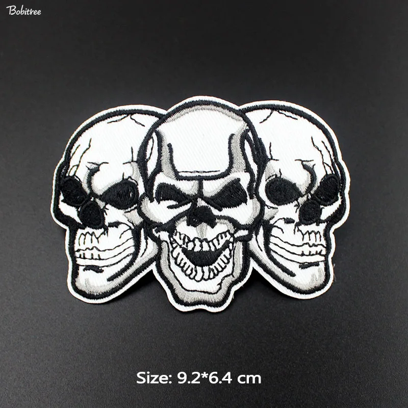 Три белых черепа гладильные Патчи хиппи значок вышитая ткань для Аппликации