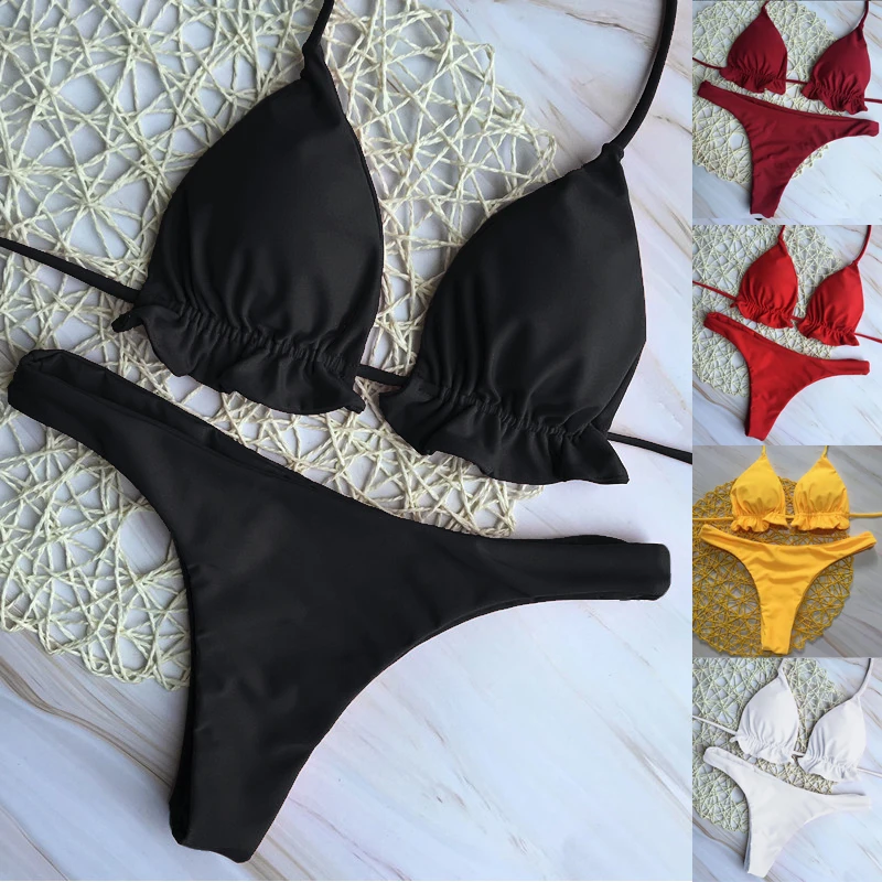 

2019 Summer Outfit Set Push-up Padded Bra Swimwear Swimsuit Brand Sexy Swimwear Women Sport Bra Bikini Triangle Bather Suit
