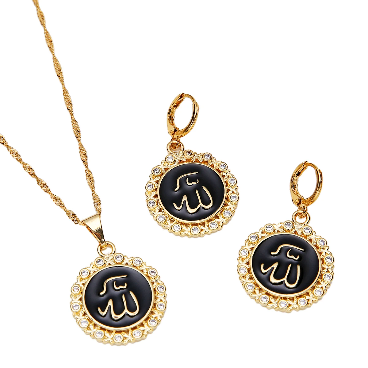 Комплект ювелирных украшений с золотым кулоном и серьгами для женщин Дубай