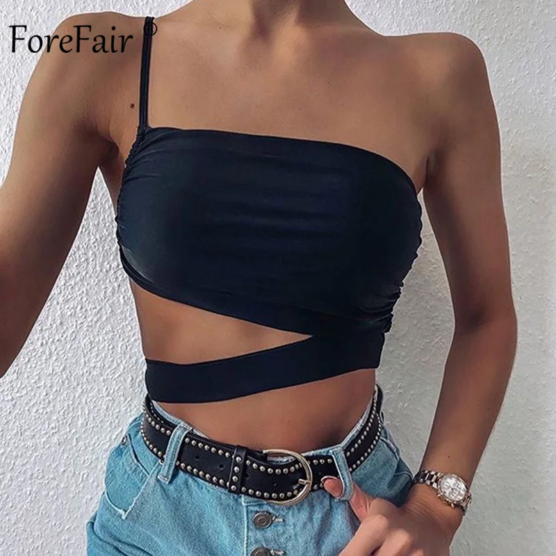 Женский укороченный топ с открытой спиной Forefair Асимметричный открытыми плечами