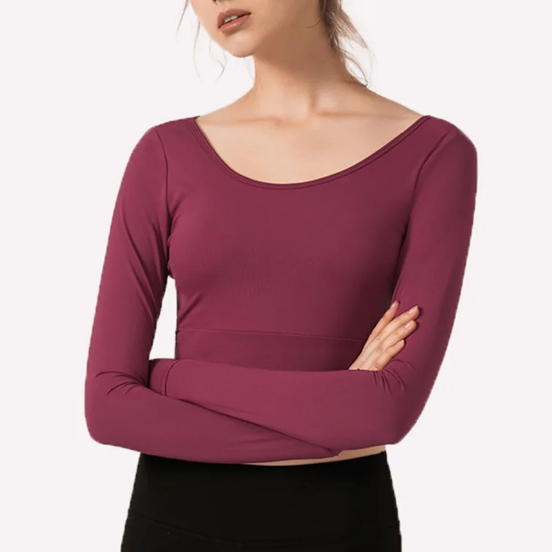 Укороченный топ с открытой спиной и длинным рукавом Женская бесшовная рубашка
