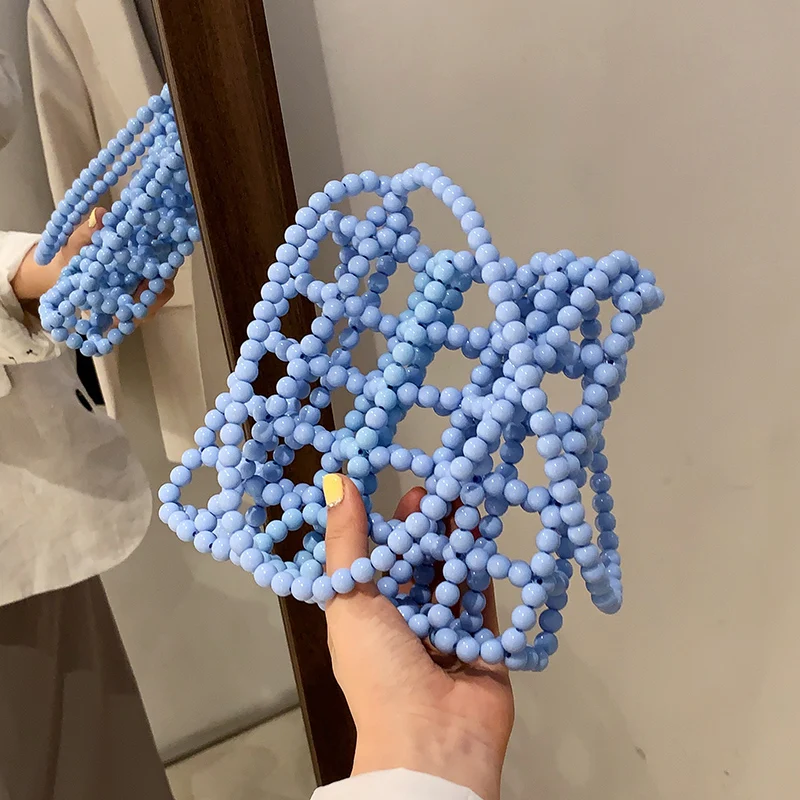 

Pearl Bag Female Transparent Beaded Homemade Female Bag Tide 2021 Summer New Hollow Fashion DIY Mother and Daughter Handbag