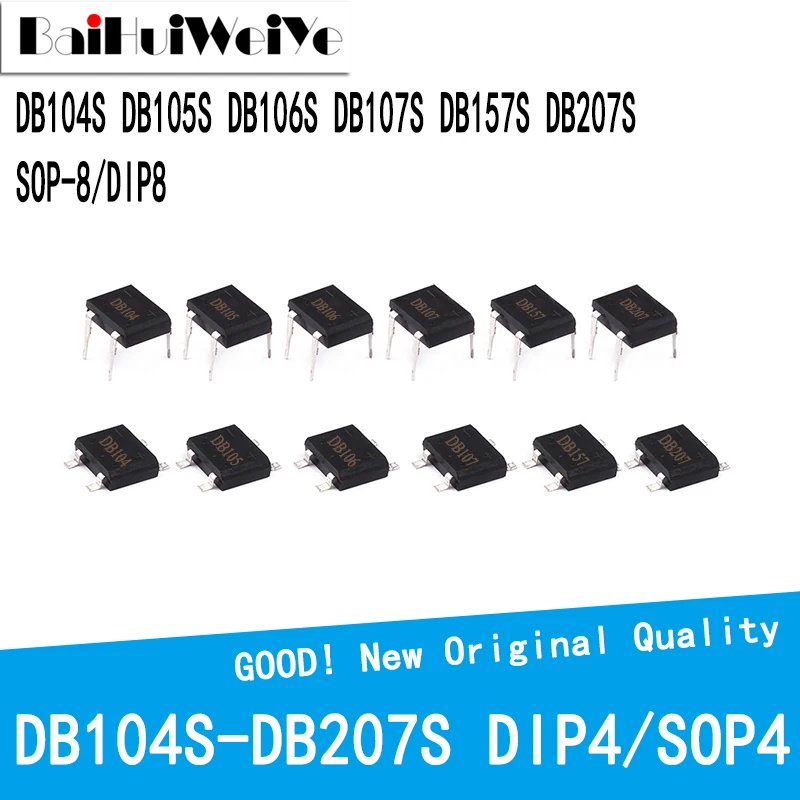 Новый оригинальный выпрямитель чипсета DB104S DB105S DB106S DB107S DB157S DB207S DIP4 SOP4 SMD DIP-4 SOP-4, выпрямитель, 20 шт./лот