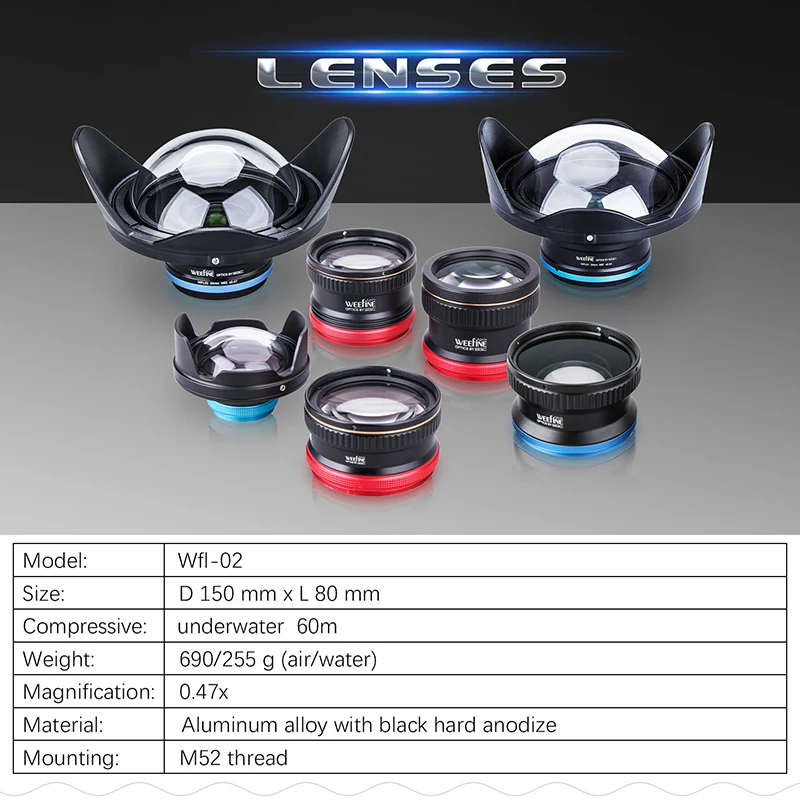 Weefine Wfl02 Fisheyes Широкий формат преобразования влажных линз M52 24 мм нить Olympus Tg6 Tg5