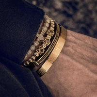 4pcsset hot men steel carving spanish scripture bangle micro zircon cross bracelet pulseira bileklik luxury handmade jewelry