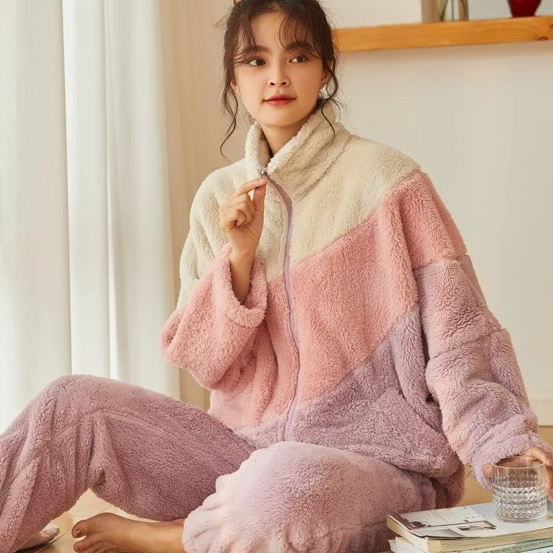 

Flannel Sleepwear Long Sleeve Nightgown Homewear Pyjamas Set Winter Thick Warm Pajamas Sets For Women sudaderas con capucha