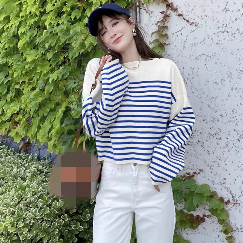 

2021 New Autumn Fashion Unisex Sweater High Quality Loose Women Sweater Round Neck Striped Casual Elegant Men Sweater T571