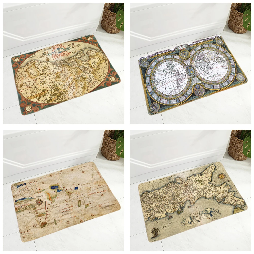 Придверный коврик с морской картой фланелевый нескользящий в средневековом