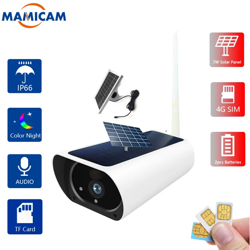 

1080P 3G 4G SIM Card Solar Power Wifi Camera Battery Two Way Audio Security Outdoor Wireless IP Camera HD Surveillance PIR GSM