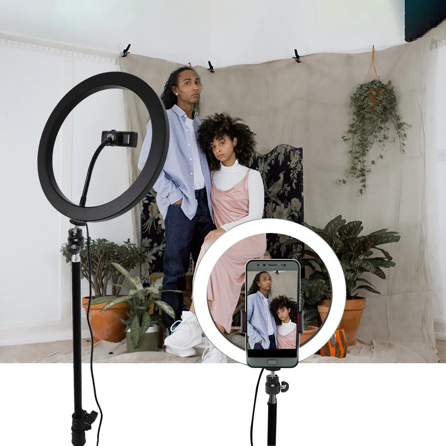 

10"26cm Photography Dimmable LED Selfie Ring Light Video Live 3200k-6500k Photo Studio Light with Phone Holder USB Plug Tripod