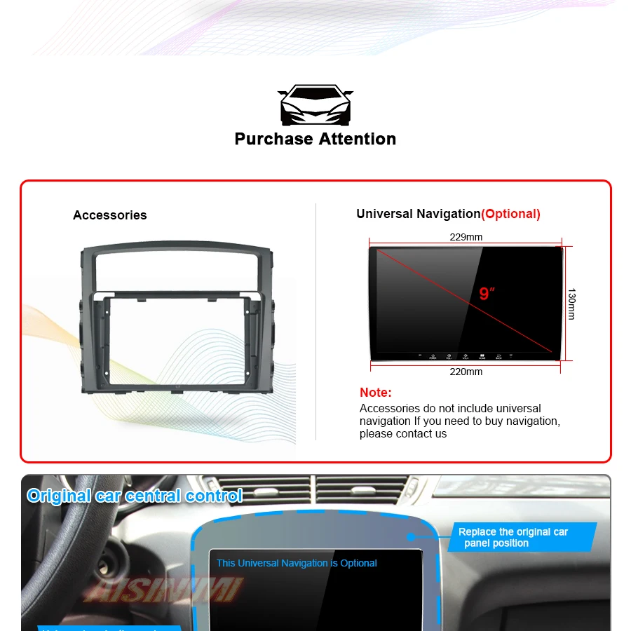 Рамка для автомобильного DVD-плеера Aisinimi 9 дюймов MITSUBISHI Pajero 2006-2016 2 Din stereo - купить по