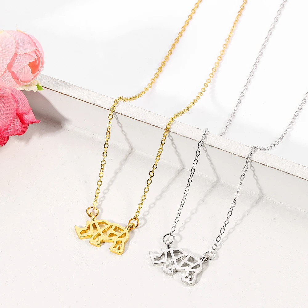 Позолоченные крошечные ожерелья с подвеской в виде единорога носорога для