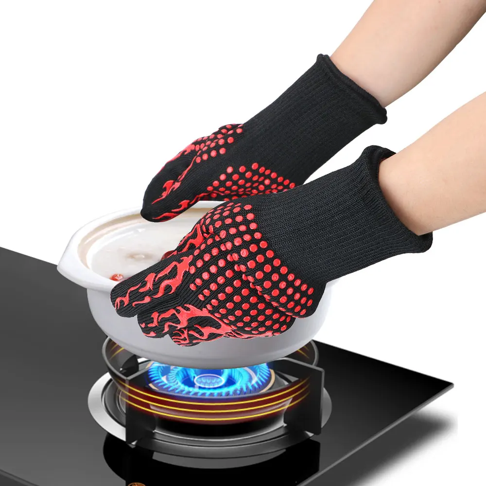 

Flame Retardant BBQ Fire Gloves Microwave Oven Gloves Non-slip Extreme Heat Resistant 300-500 Centigrade Oven Mitts Fireproof