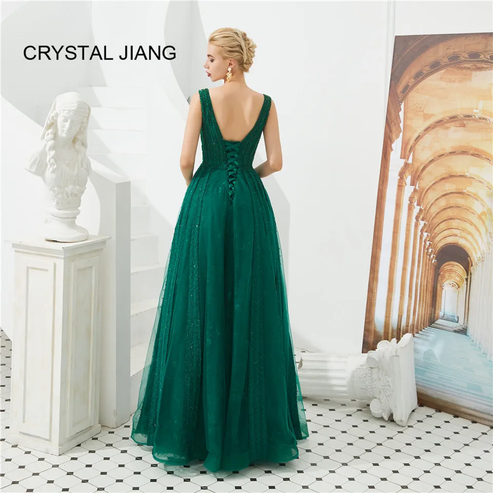Robe De Soiree сексуальное зеленое кружевное вечернее платье с v-образным вырезом
