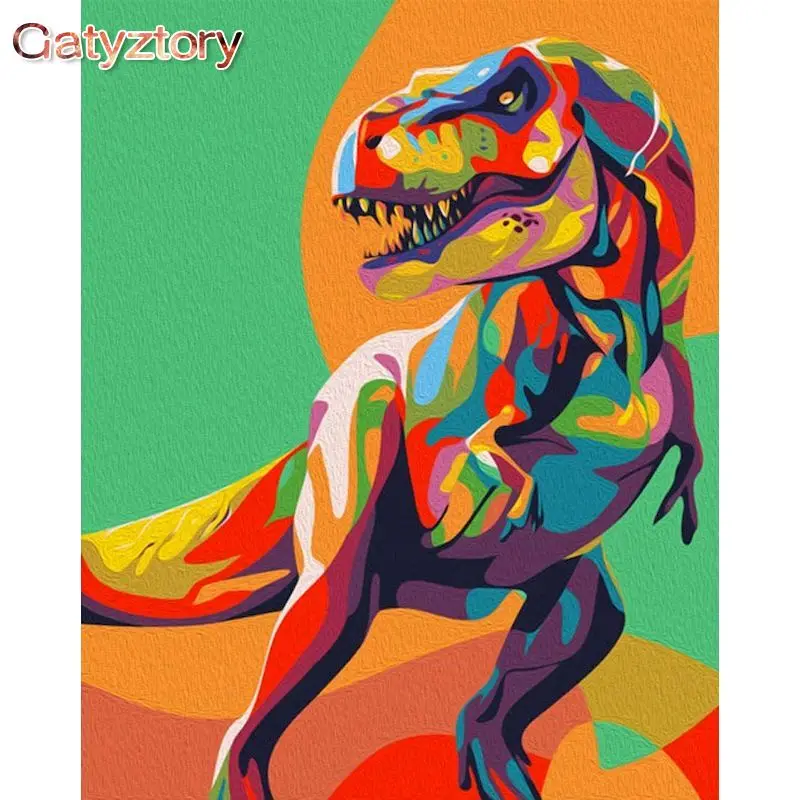 GATYZTORY красочные Динозавры Животные Diy Набор для рисования по номерам детей рамка
