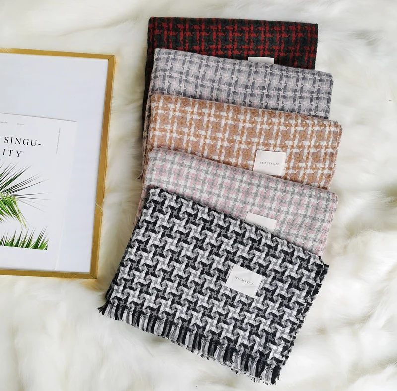 

Autumn winter net red plaid scarf female 2021 new imitation cashmere warm scarf thousand bird lattice shawl
