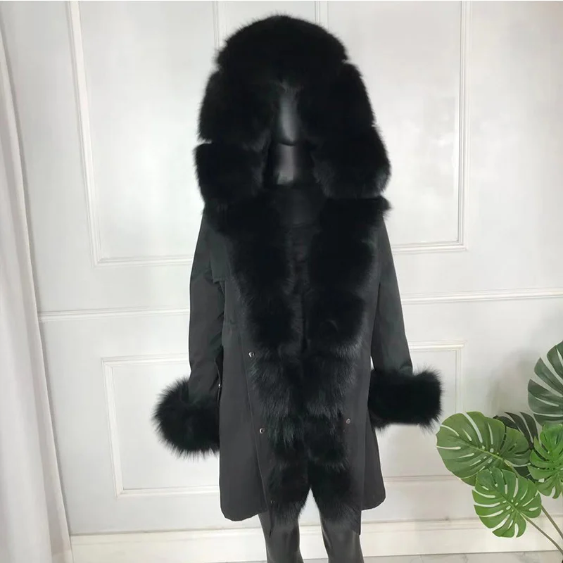 Новые чернобурки меховой парка пальто женские трикотажные silver fox меховой подкладке парки Черный зимой толстые Настоящее пальто с мехом теплые женские верхняя одежда - Цвет: 21