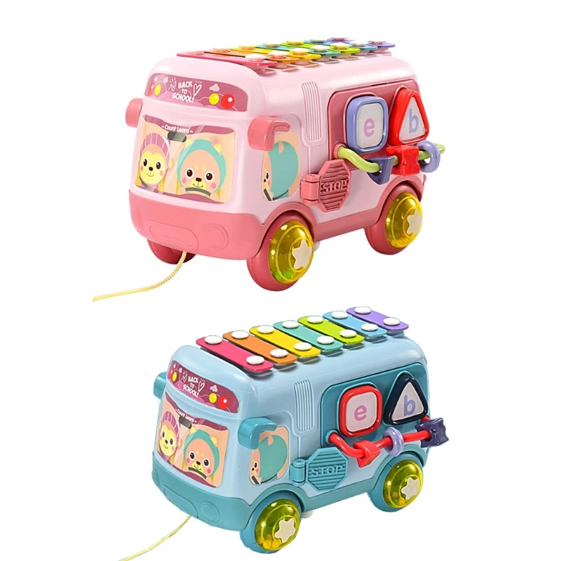 

Intellectual School Bus Toy Push Pull Xylophone Piano Knocking Music Toys Shape Sorter Bead Maze Kids Birthday Favors