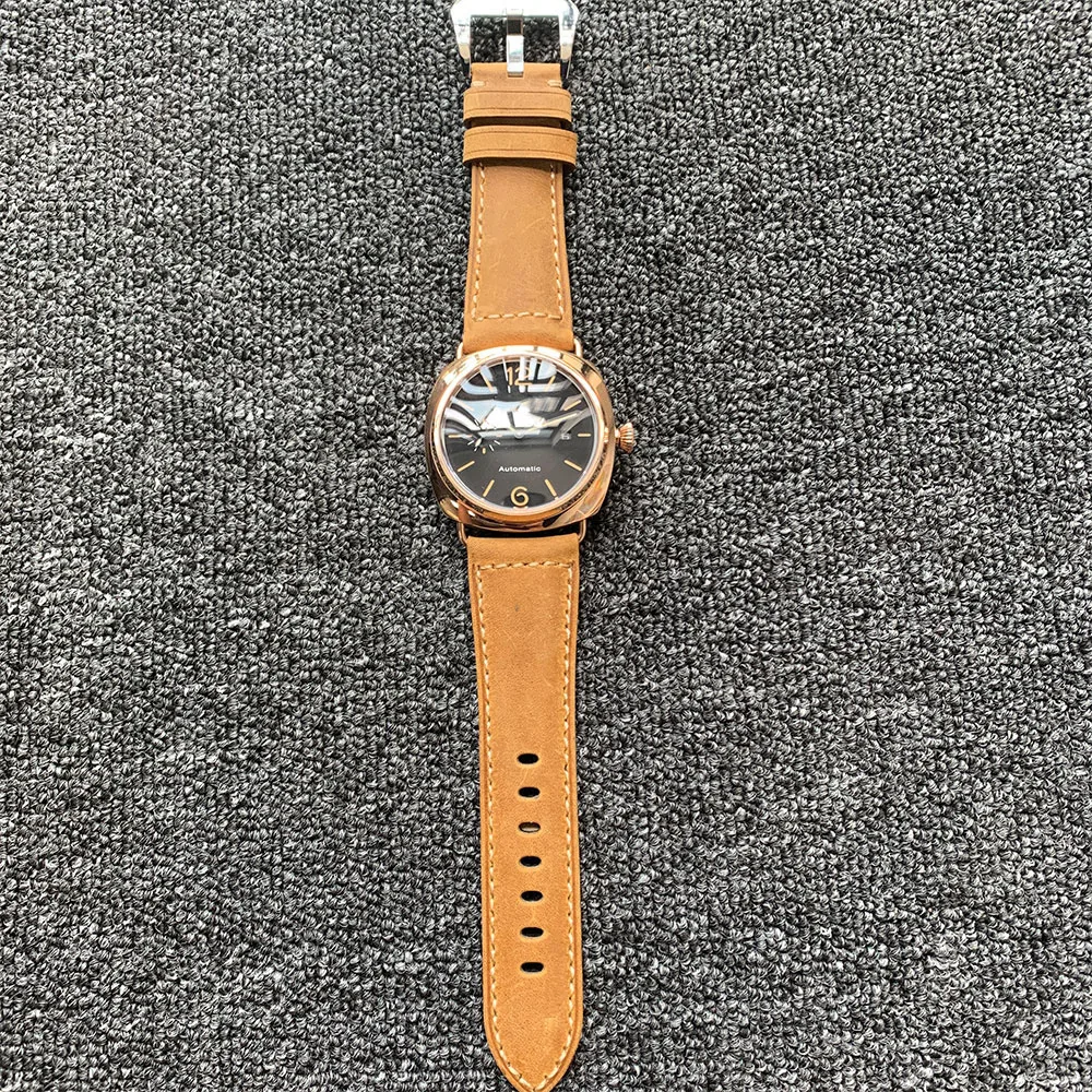 

47mm Black Dial Men's Seagull Automatic Movement Watch 316L Stainless Steel Case Leather Strap Luminous Waterproof Mechanical