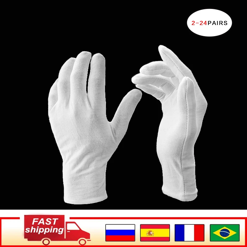 

2-24 Pairs White Soft Cotton Ceremonial Gloves Stretchable Lining Glove for Male Female Serving/Waiters/Drivers Gloves