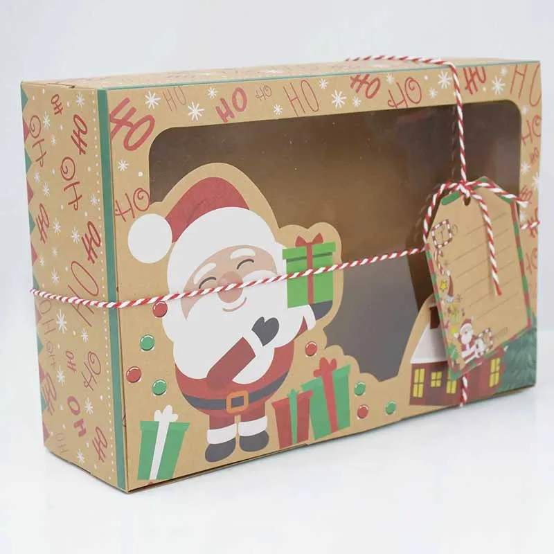 

3Pcs Mix Paper Gift Boxes Large Size for Christmas Candy Cake Cookies Packaging Presents Box with Snowman Santa Claus Gift Card