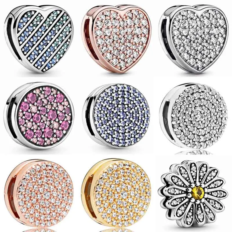 

Reflexions Blue Pave Heart Daisy Dazzling Pink Elegance Clip Charm 925 Sterling Silver Bead Fit Fashion Bracelet Diy Jewelry