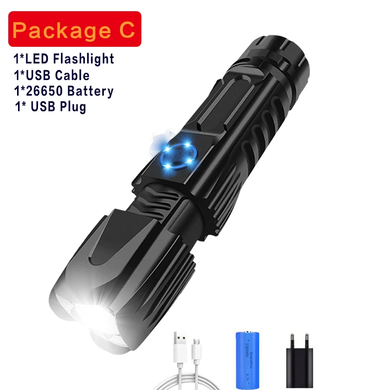 Package C Большинство Мощность Фул XHP90.2 светодиодный тактический вспышки светильник высокого Мощность Водонепроницаемый масштабирования фонарь практичный T6/XHP50 светодиодная вспышка светильник использовать 18650 батарея - Испускаемый цвет: Package C