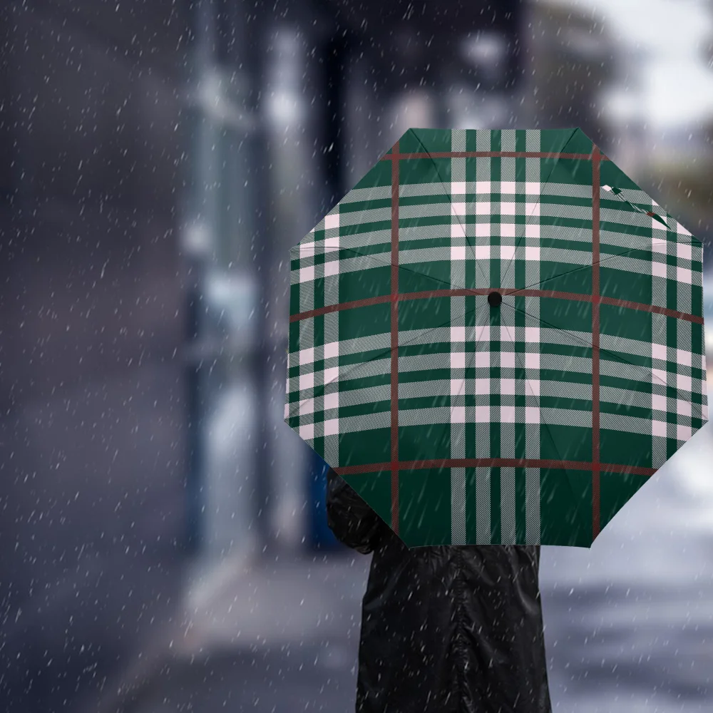 Зеленый плед в шотландском стиле восемь костей Автоматический складной зонтик