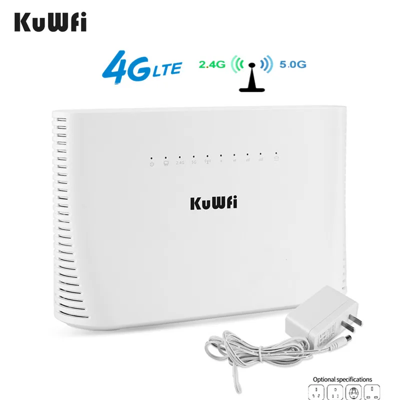 

KuWFi 4G Роутер SIM 1200 Мбит/с 2,4G & 5G беспроводной домашний WIFI роутер разблокированный FDD/TDD с портом RJ45 до 64 Wifi пользователей