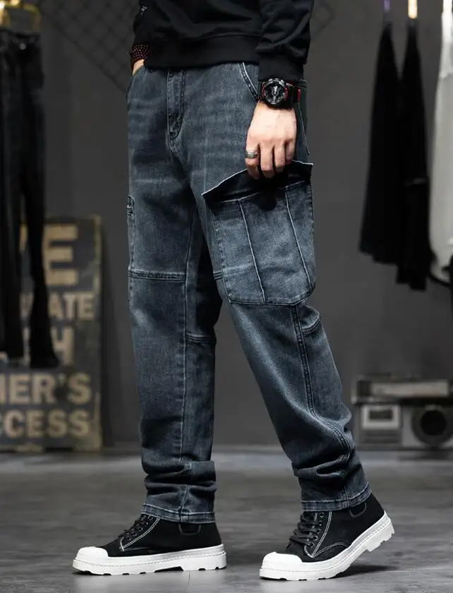 Men's Jeans Mens Loose Baggy Jeans Denim Pants Men Cargo Trousers Mens Bottoms Multi-pocket Jeans Oversize Size 28-44