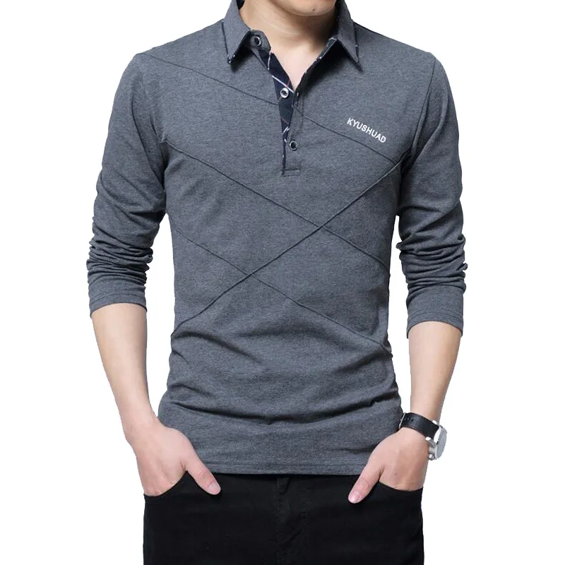 Мужская длинная футболка с отложным воротником Повседневная хлопковая