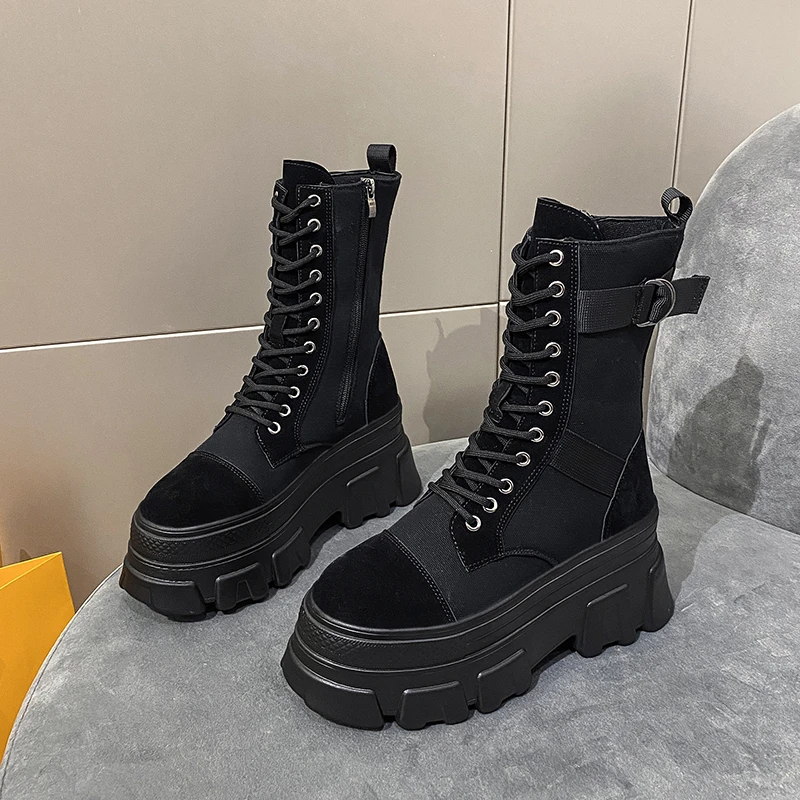 Женские высокие кроссовки черные на платформе 8 см | Обувь