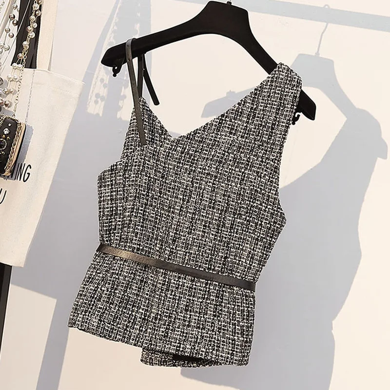 Осенний женский элегантный костюм жилет и платье средней длины с длинным рукавом