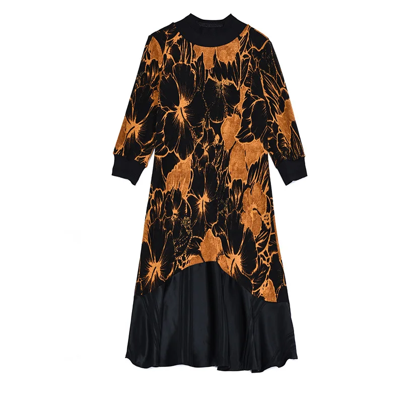 

Knitted dress 2020 autumn new fashion loose O-neck stitching casual dress large size M-4XL high quality and elegant vestidos