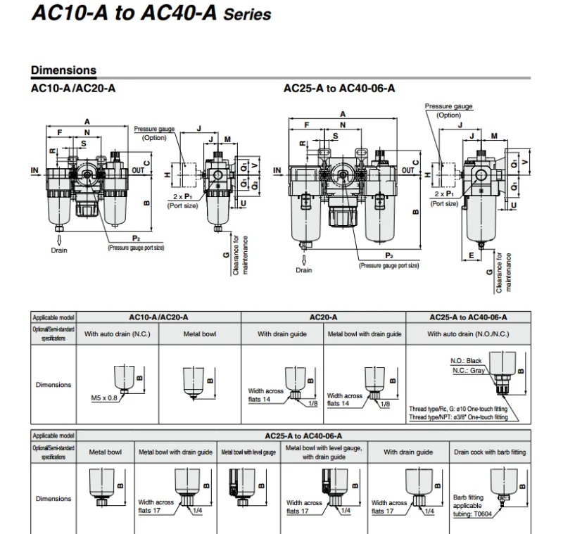 AC20-02 AC20A-02G-A AC20-02-A AC20A-02-A AC30A-03-A AC30A-03G-A AC40A-04-A SMC пневматические компоненты тройной газа источник переменного тока серии