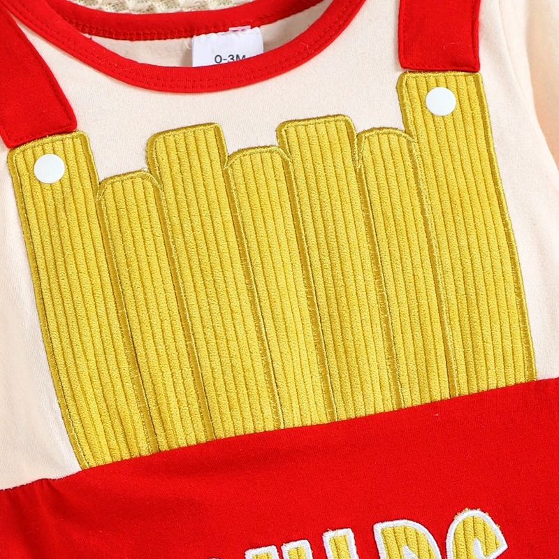 Ползунки с длинным рукавом для младенцев с принтом картофель фри и шапкой, комплект из двух прелестных комбинезонов для новорожденных.