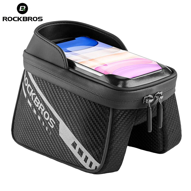 

ROCKBROS Front Bike Bag Sensitive Touch Screen Reflective 1L Bicycle Bag Double Zipper Separate Storage Bag MTB Bike Accessories