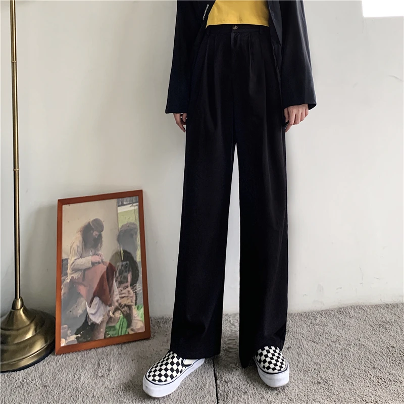 

New Straight Casual Solid Wide Leg Womens Trousers Loose Streetwear Suit Korean Chic Pants Women High Waist Plus Size Spring