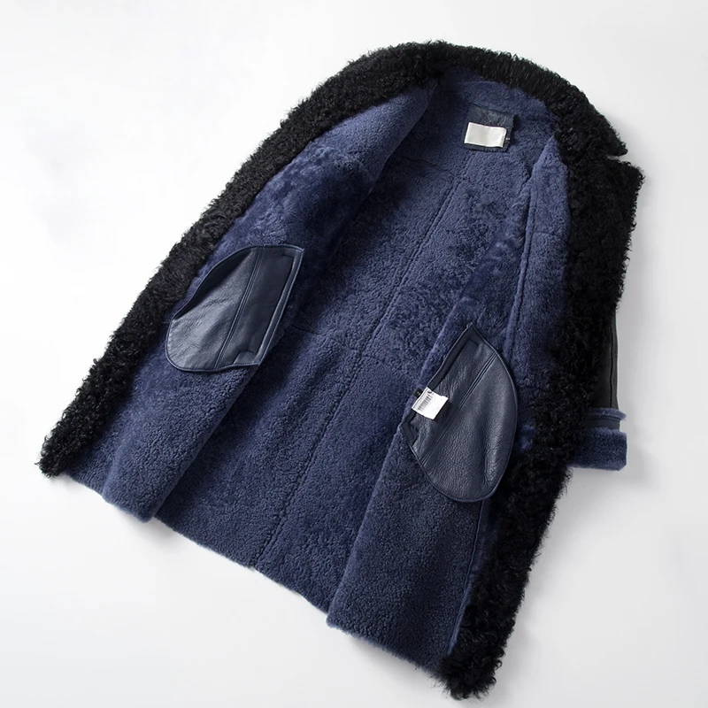 2019 толстое теплое пальто из натуральной овчины с отложным воротником и карманами