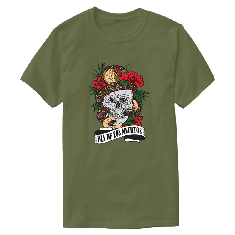 Casual Creative Día De Los Muertos Snake Sugar Skull Roses Tshirt For Men Short Sleeve Men's Crazy Streetwear Size S-5xl |
