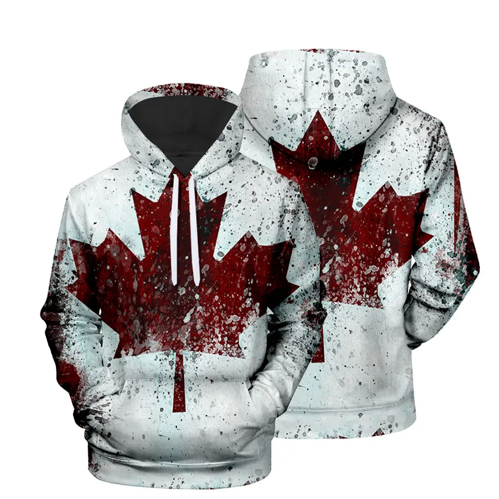 

Men's Casual Maple Leaf Fashion 3D Digital Printed Top Hooded Pullover Comfortable Hoodie