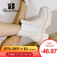 rizabina ins real leather women ankle boots fashion platform warm fur high heel winter shoes woman casual footwear size 35 42