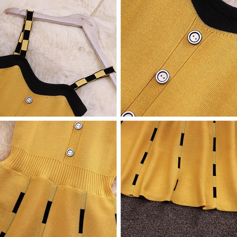 

Temperament hit color sling sleeveless waist wild a-knit sexy dress female 2020 summer new