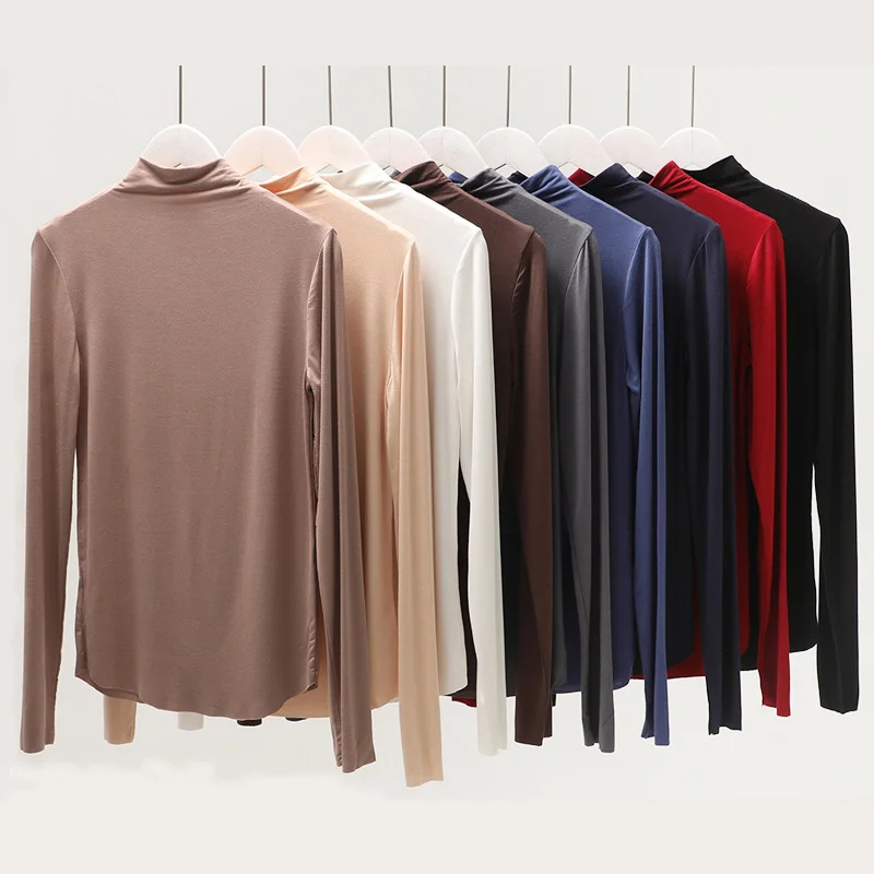 

Autumn Winter New Arrival Women Seamless Shirt High Collar T-shirt for Girls Modal Solid Color Large Size UnderShirt Female Tops