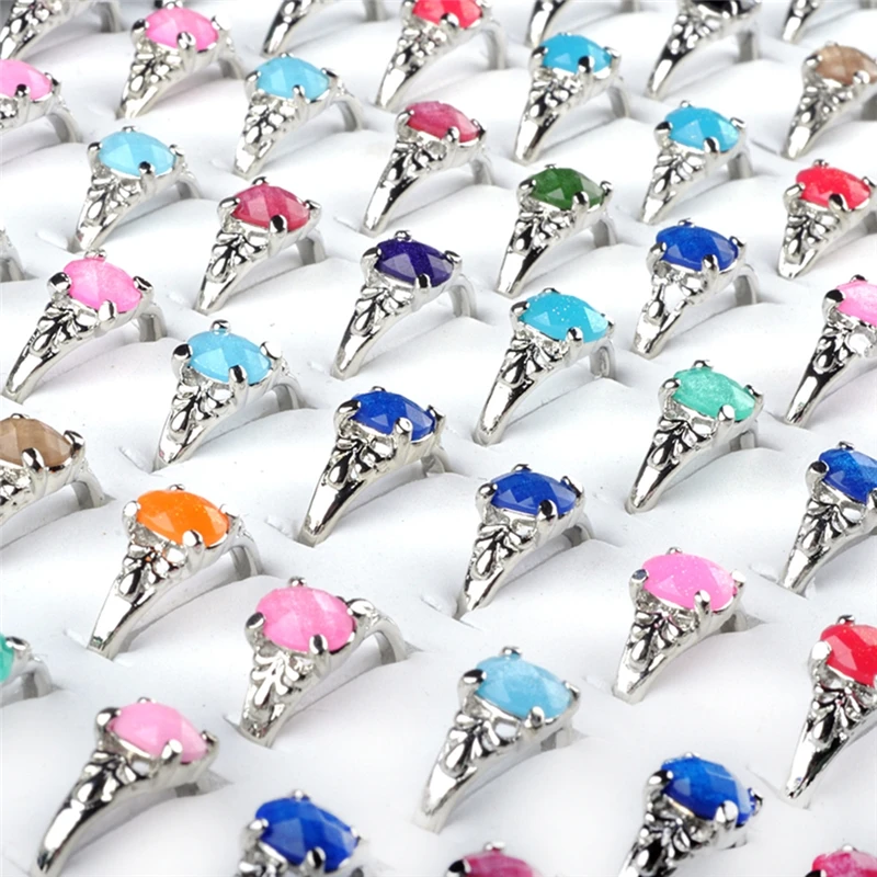 

Pinksee 20pcs/lot Fashion Elegant Natural Multicolor Stone Finger Rings Women Girls Geometric Wedding Engagement Jewelry Gifts